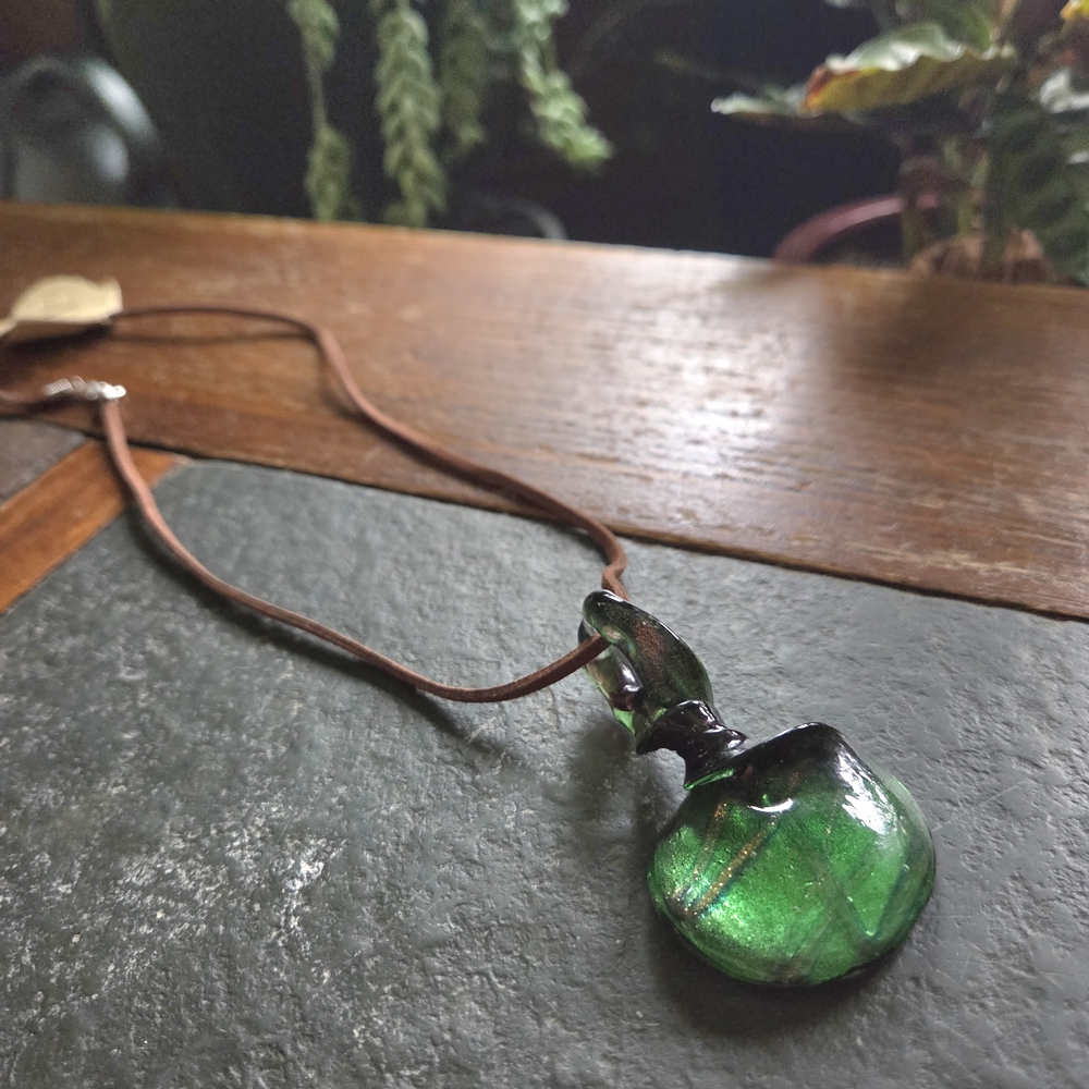 Unique Vintage Green Glass Pendant Necklace